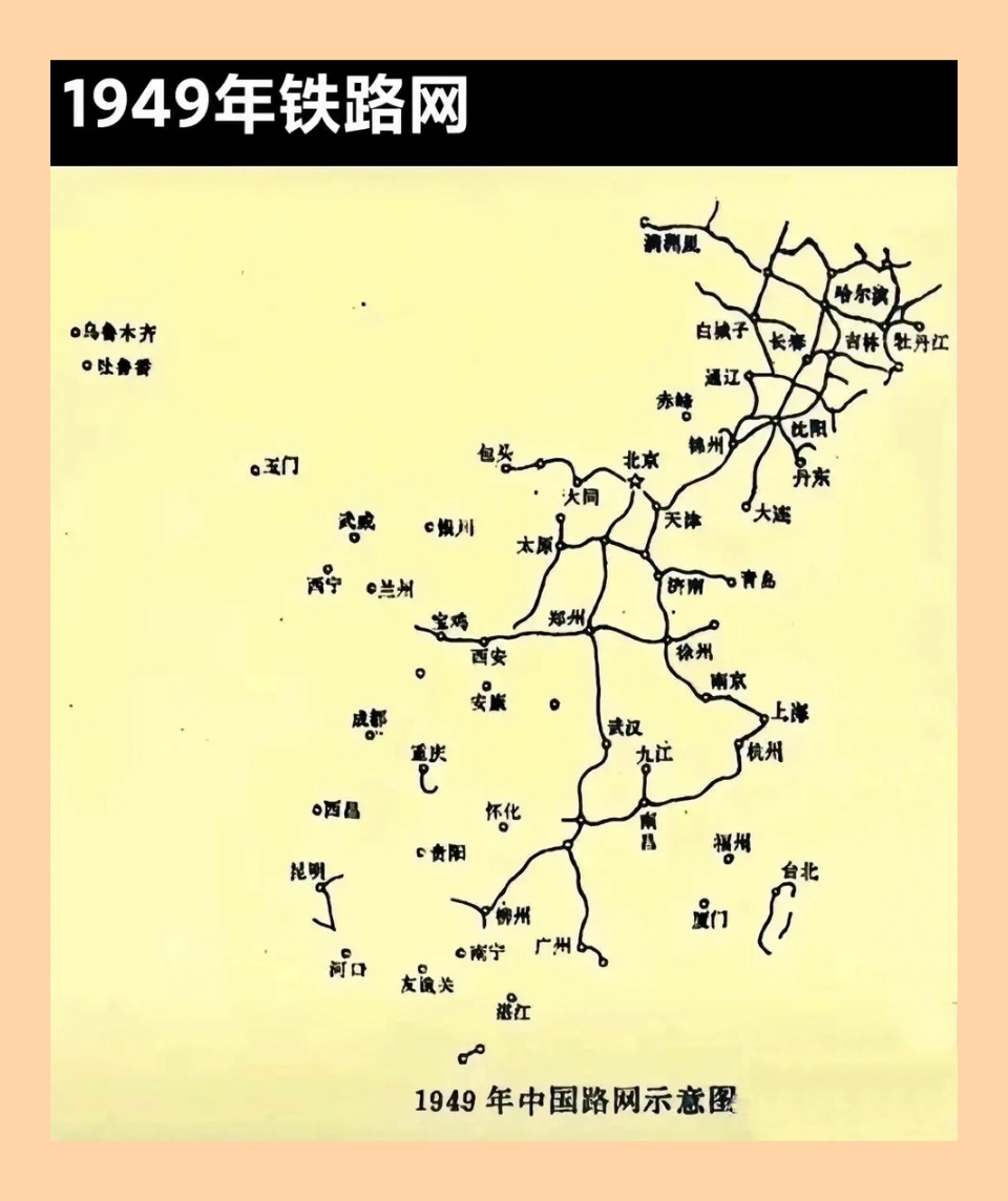 1949年,中国境内共有铁路长达21810公里,包括了清政府修的9900多公里