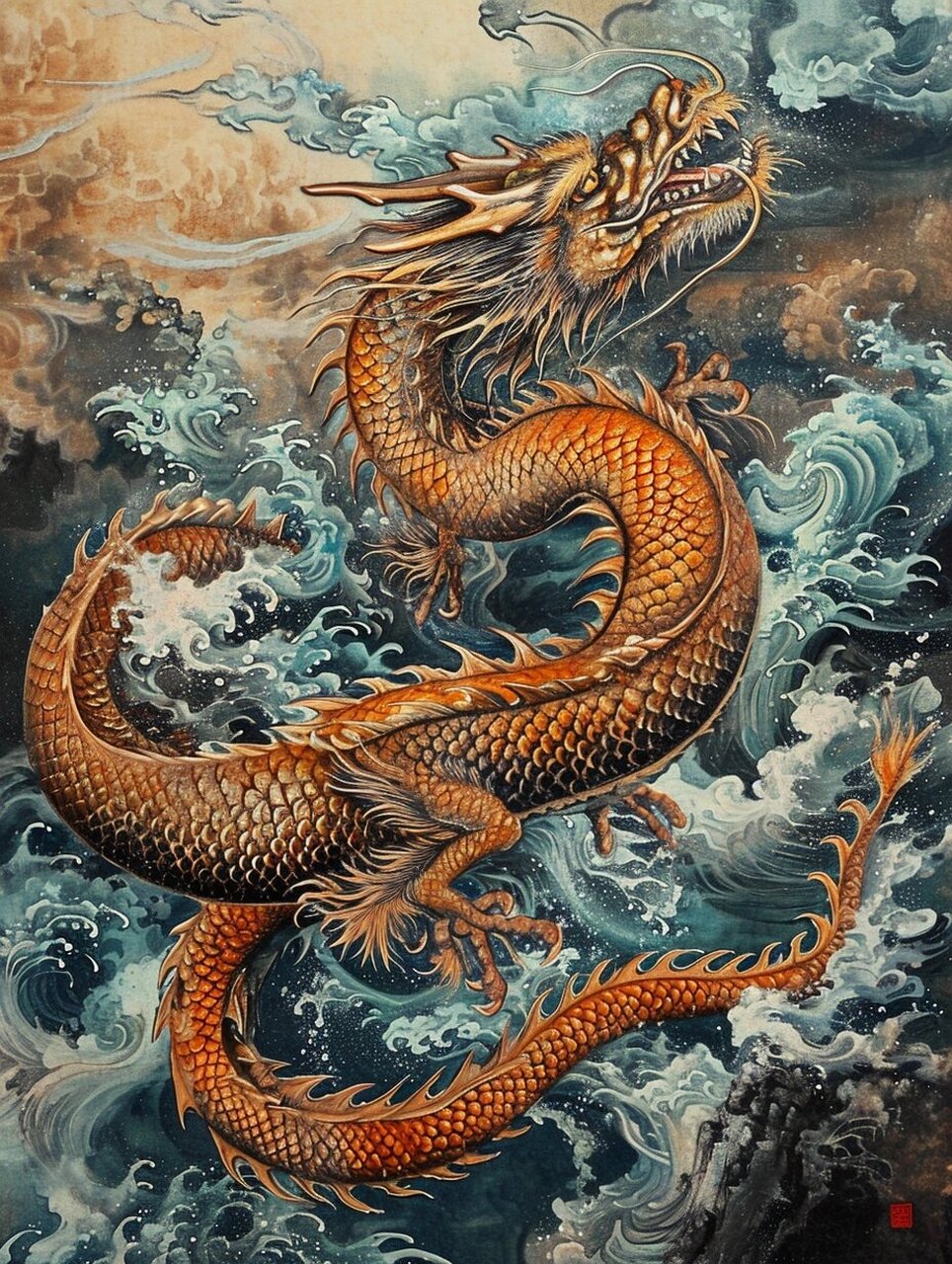 龙行大运～财运亨通  龙在九天之上舞动, 翻江倒海,显露神力.