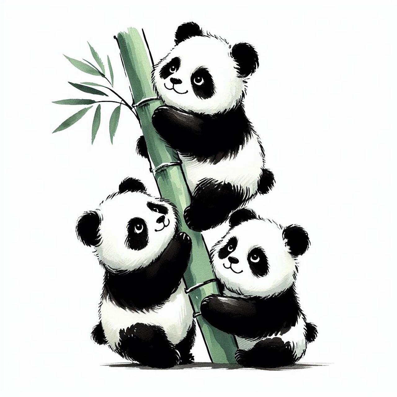 熊猫抱竹水墨风格  好可爱哦小熊猫 喜欢的快收藏起来吧!