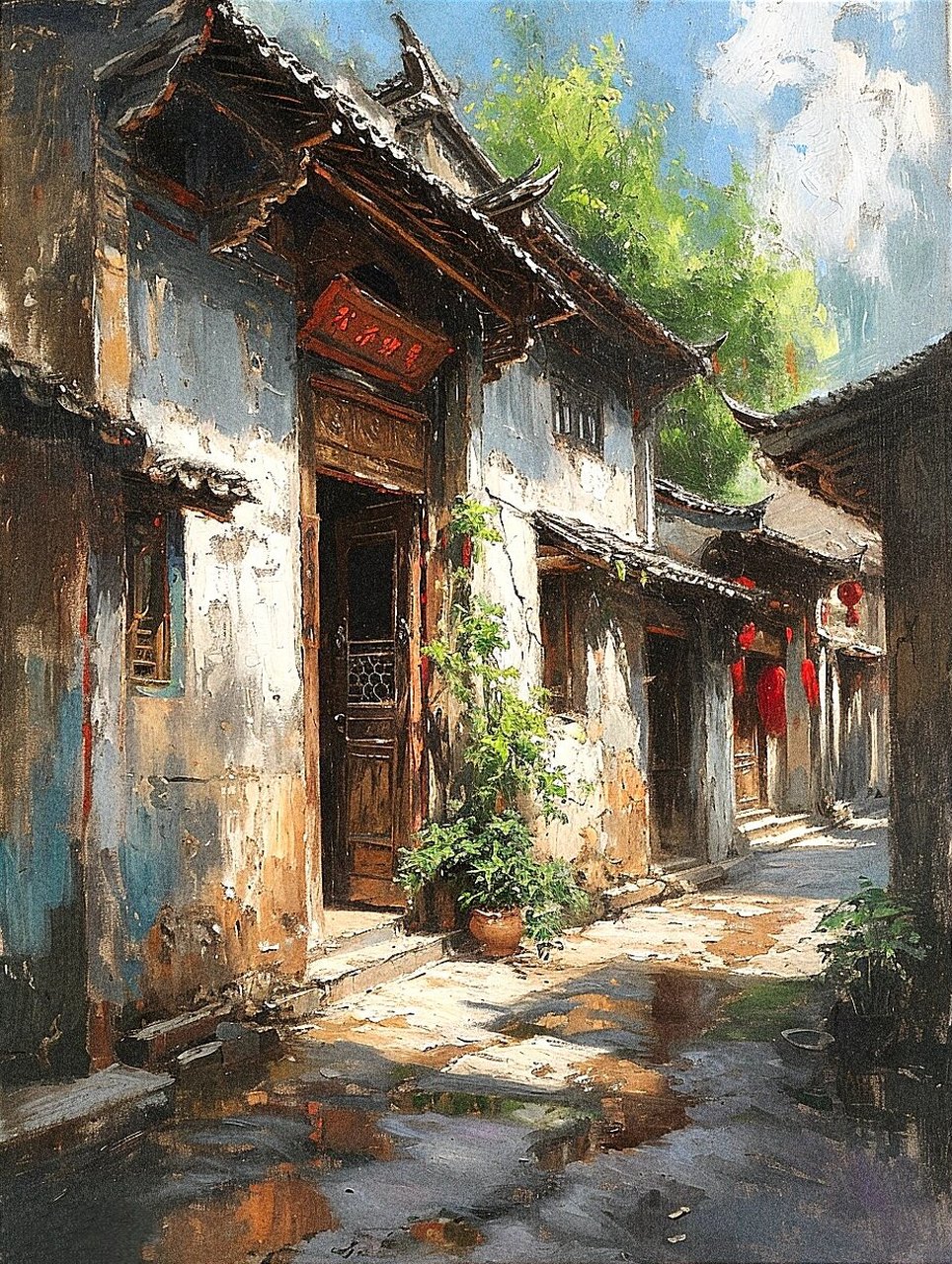 油画古建筑图片图片