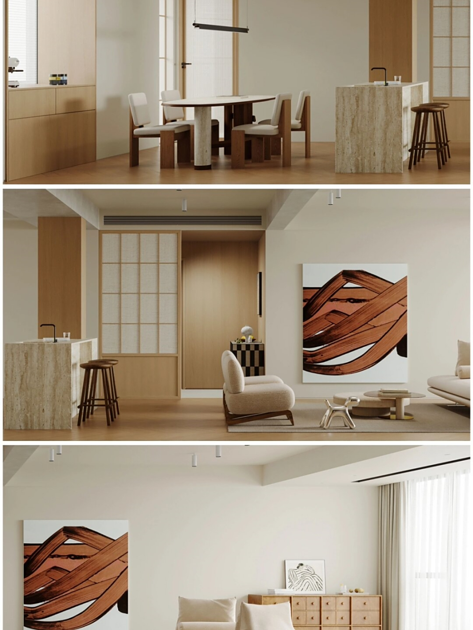 日式极简 温润木色极简主义  在设计之初,面对令人困扰的入户玄关布局