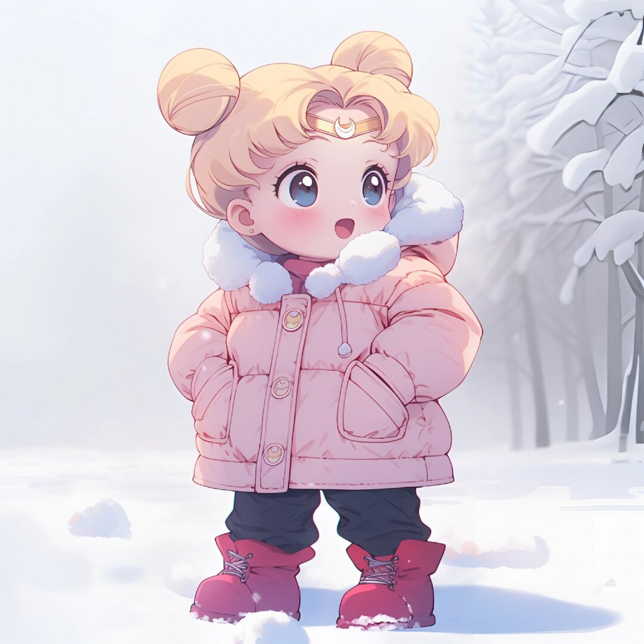 美少女|冬季 q 版  在冬季的某个角落,有一位身着厚重冬装的美少女.