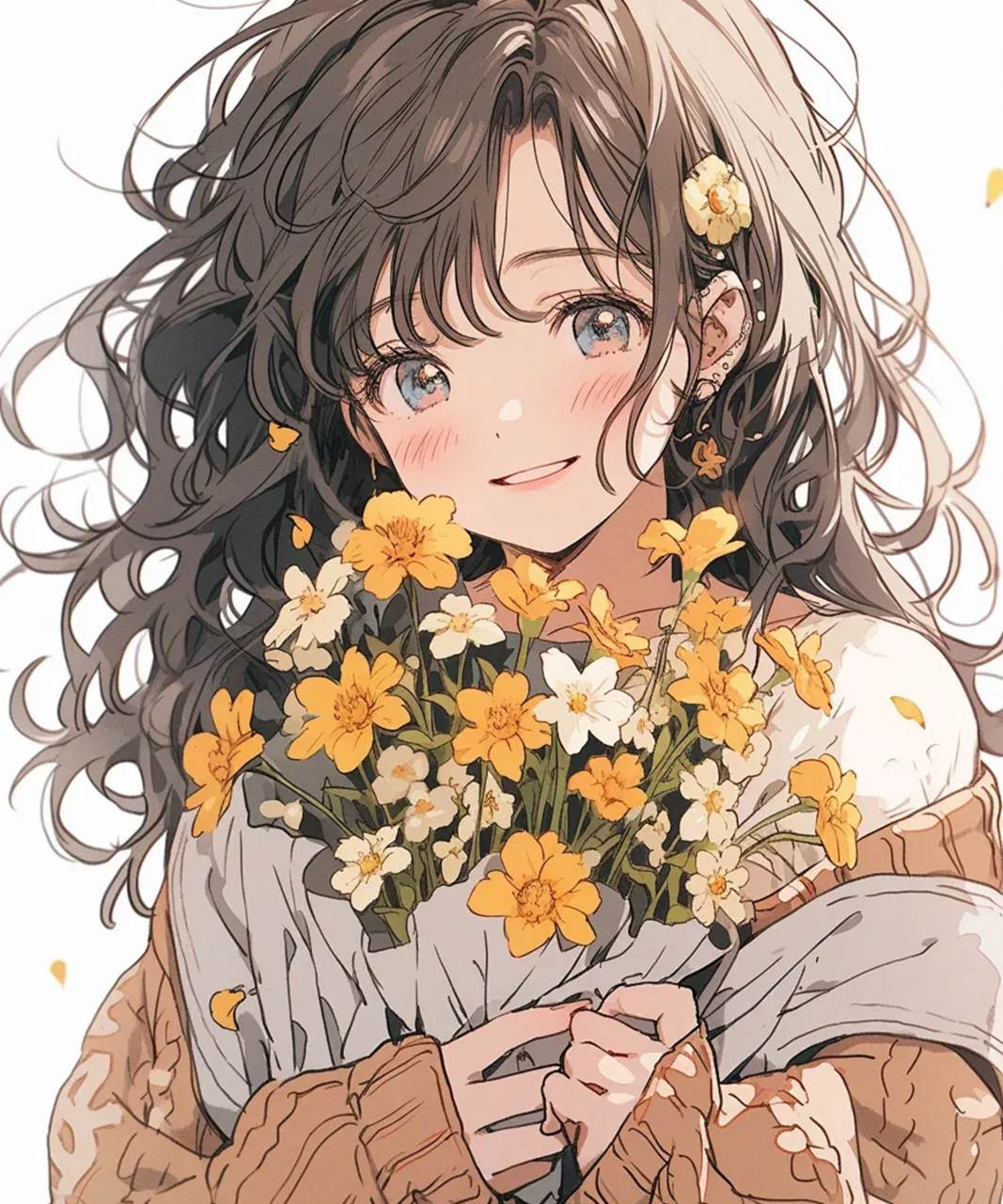 捧花少女头像 | 小雏菊女孩 | 治愈系超甜可爱动漫女生头像 [小红花]