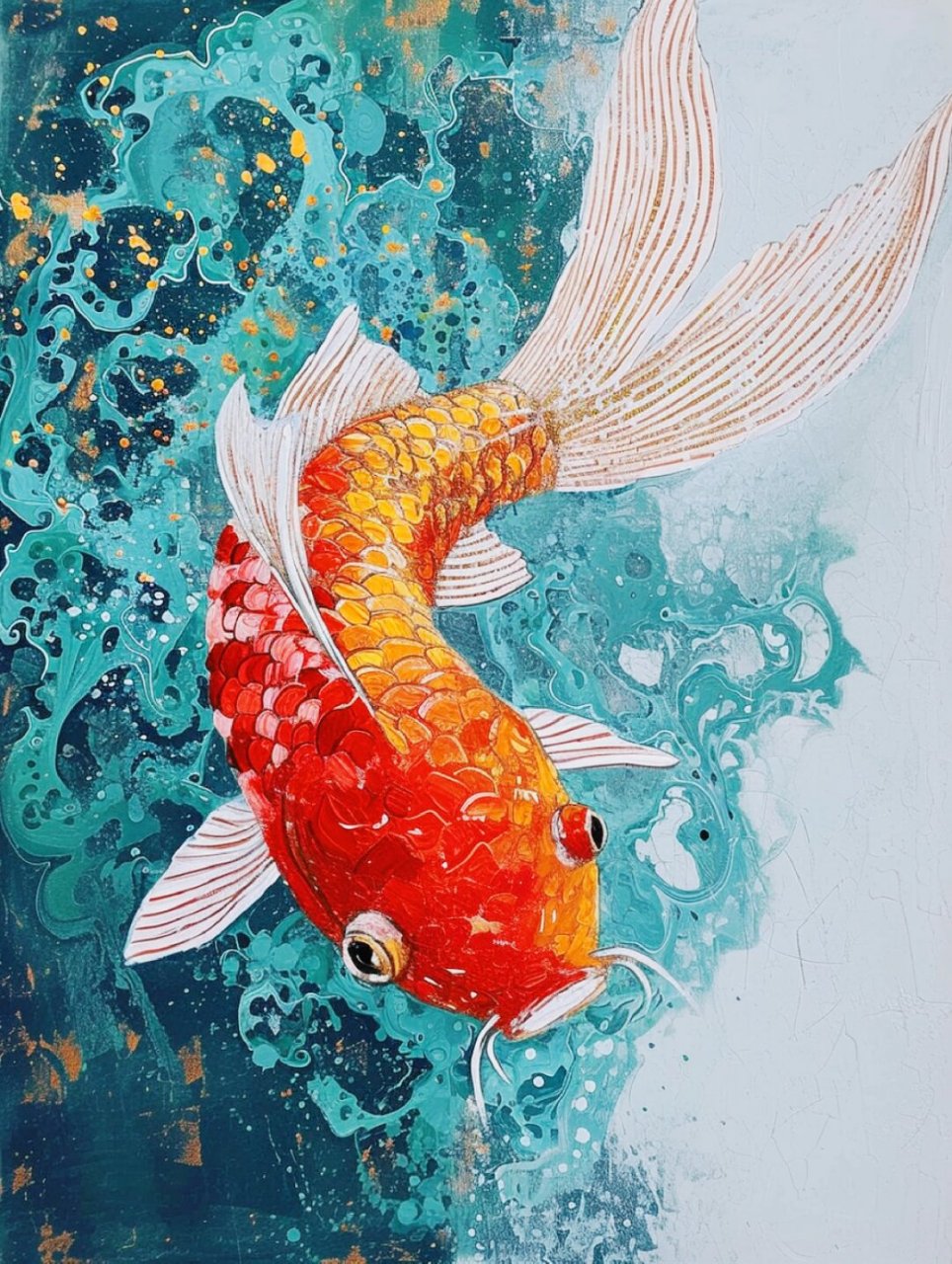 锦鲤水墨画  锦鲤水墨画是一种充满东方韵味和艺术魅力的绘画形式,它