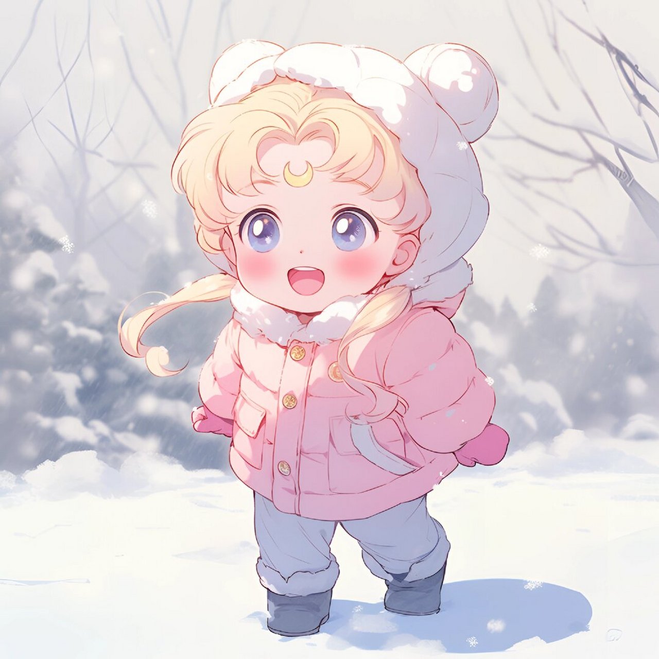 美少女|冬季 q 版  在冬季的某个角落,有一位身着厚重冬装的美少女.