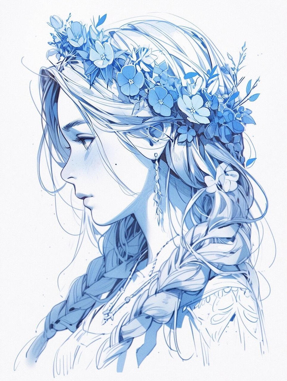 71绘画素材分享——蓝色调女孩  如果你正在寻找灵感来创作一幅美丽而