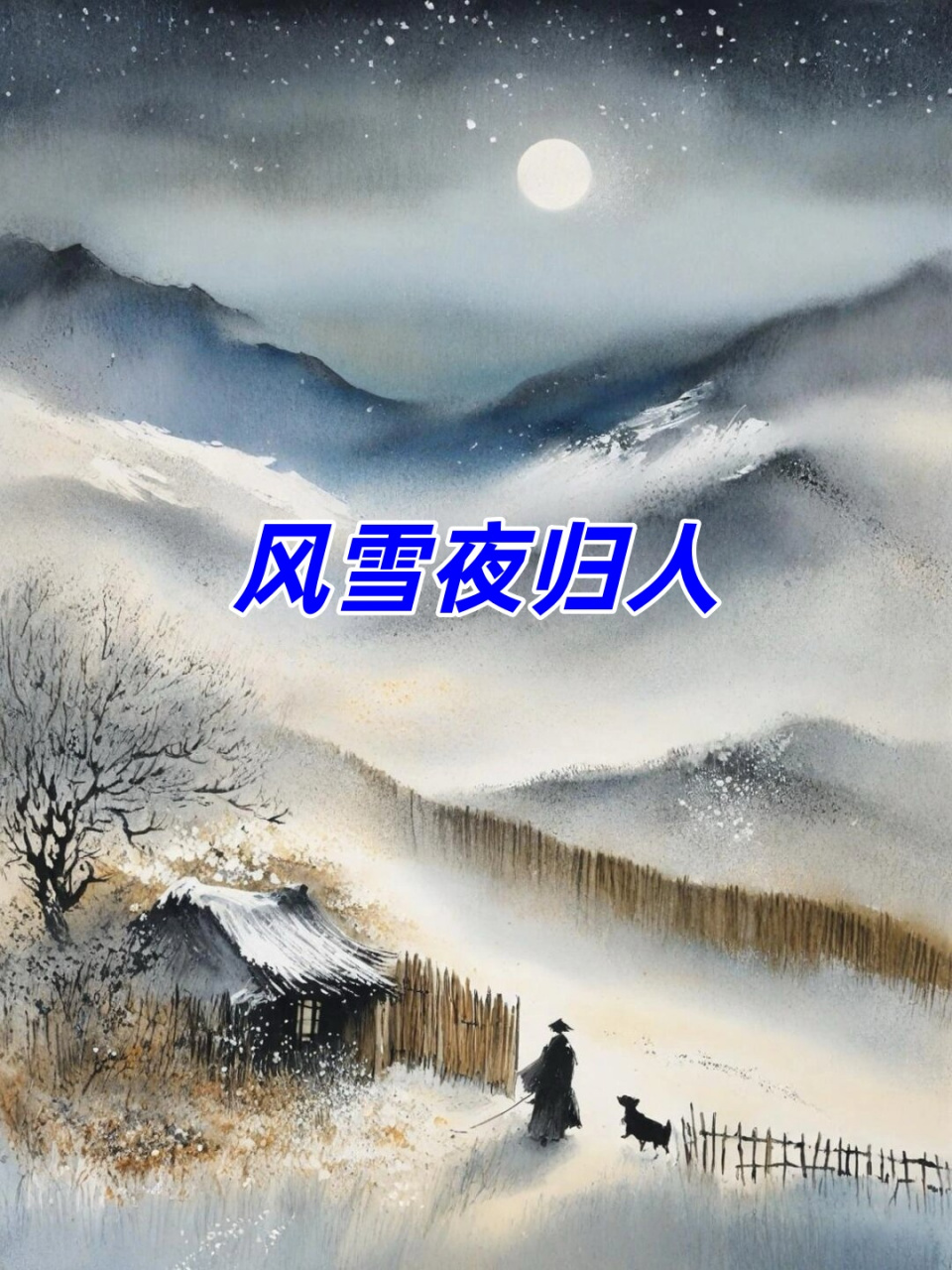 风雪夜归人  在寒冷的冬夜,风雪交加,有一个人踏着积雪匆匆归来.