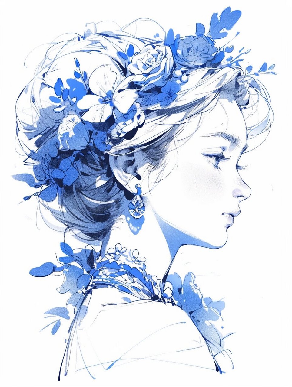 71绘画素材分享——蓝色调女孩  如果你正在寻找灵感来创作一幅美丽而