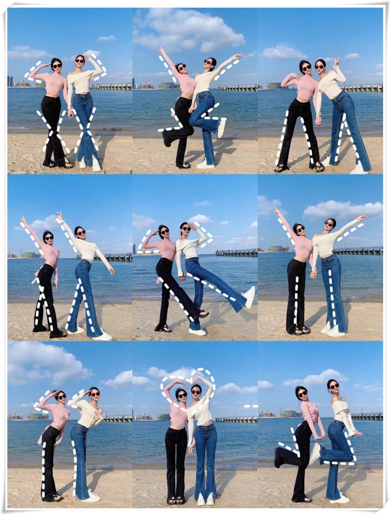 海边闺蜜照轻松拍出大片感