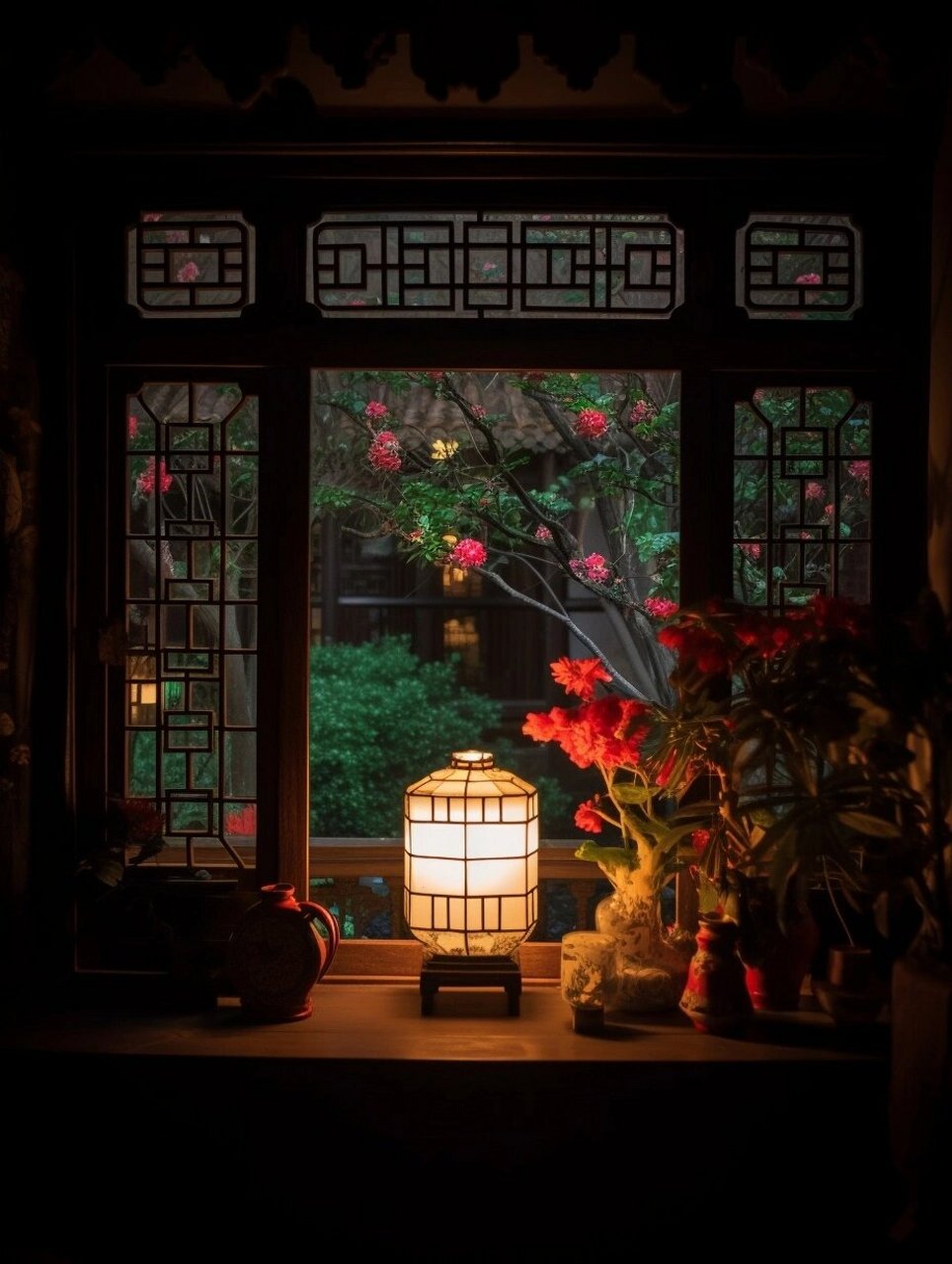 窗边古风  想象一下,一扇古色古香的窗子,轻轻推开,窗外的风景如画