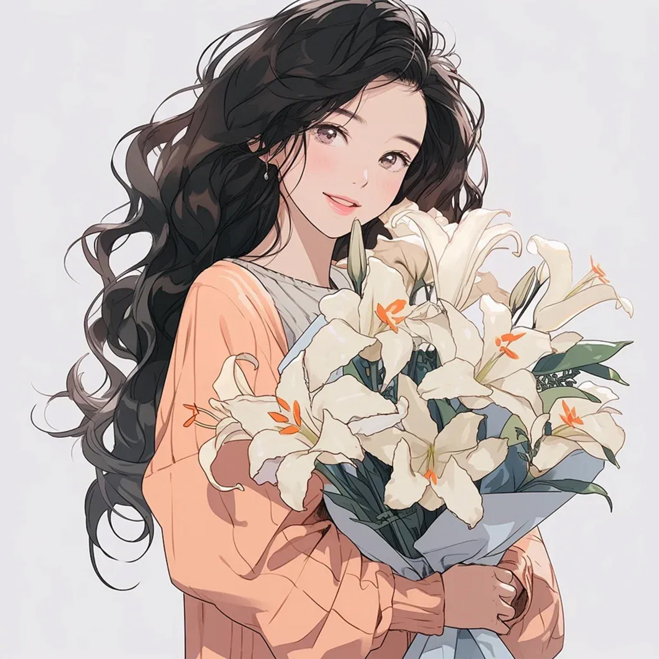 捧花气质女生头像 | 治愈系动漫女生头像 | 今天是捧百合花的一天