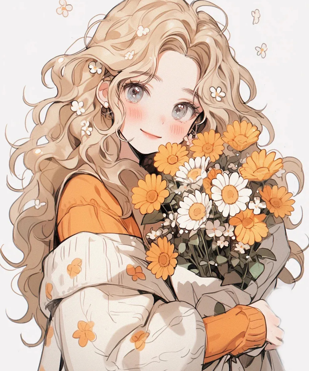 捧花少女头像 | 小雏菊女孩 | 治愈系超甜可爱动漫女生头像 [小红花]
