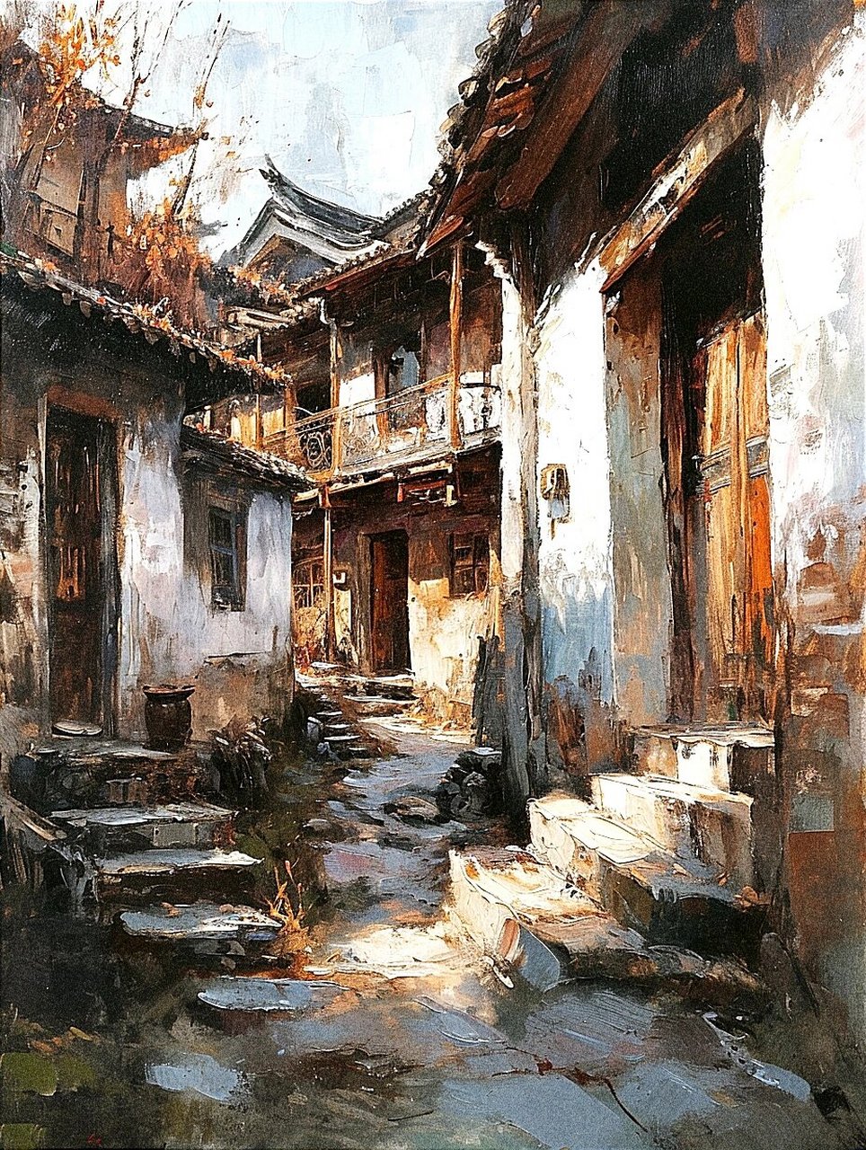 油画古建筑图片图片