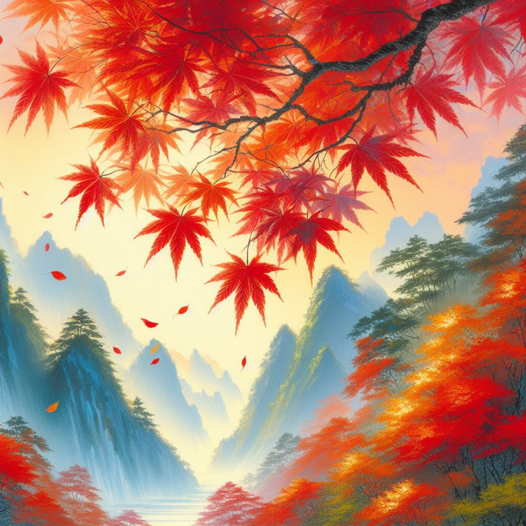 枫叶狂舞,水粉画中的秋之绚烂