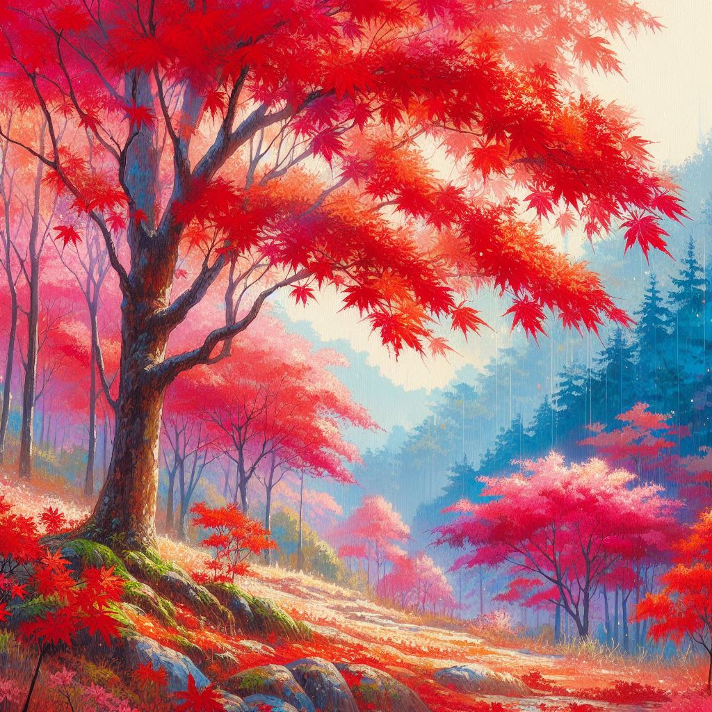 枫叶狂舞,水粉画中的秋之绚烂