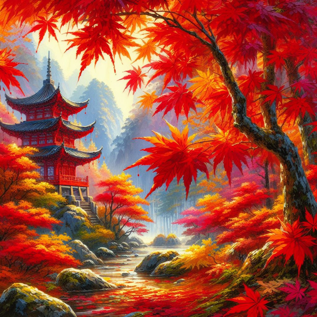 枫叶狂舞,水粉画中的秋之绚烂