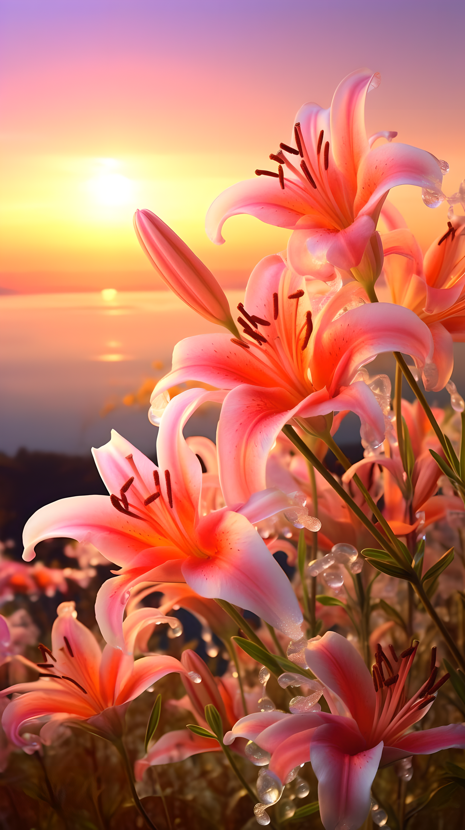 粉色百合花的花语是顺利,心想事成,祝福. 黄色