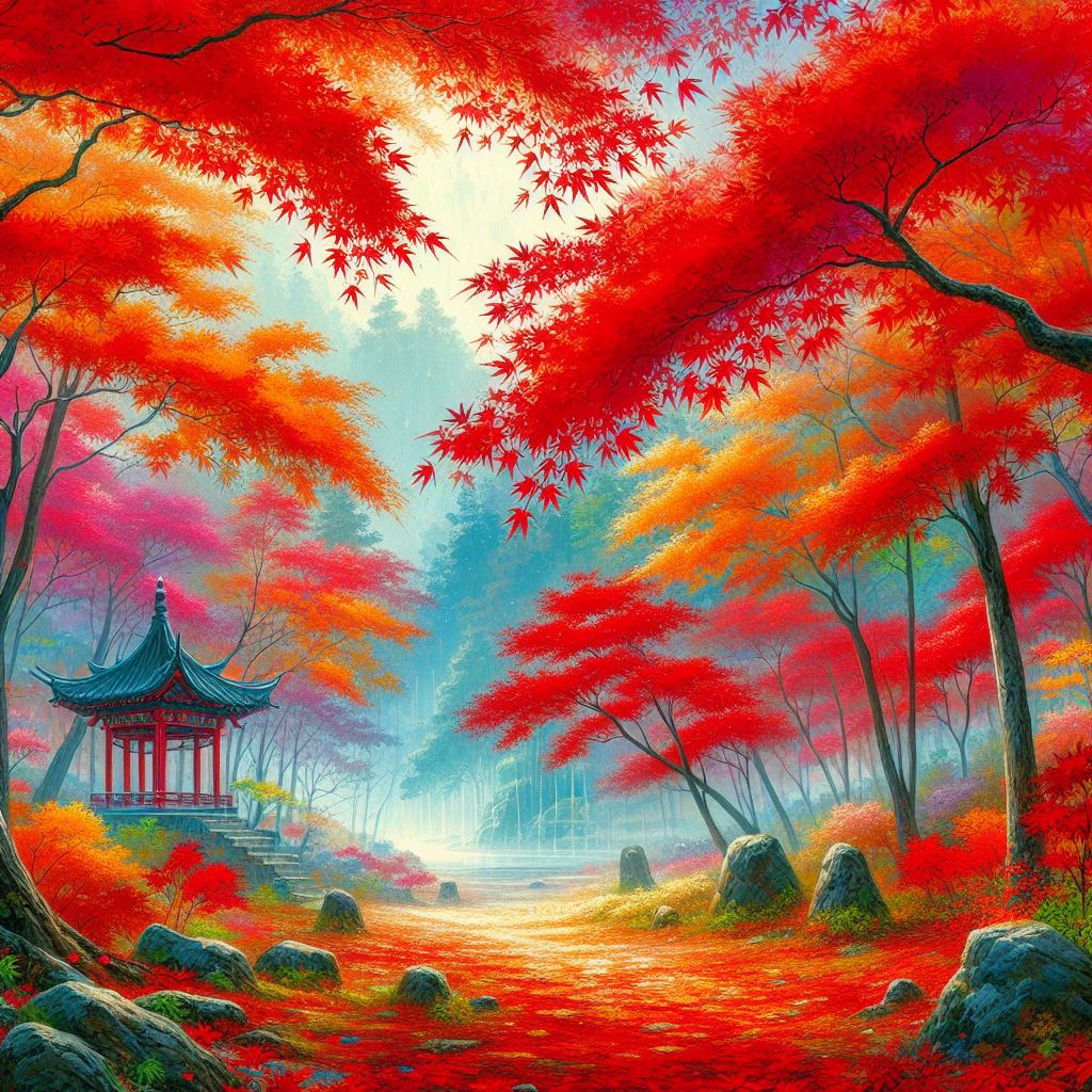 枫叶狂舞,水粉画中的秋之绚烂