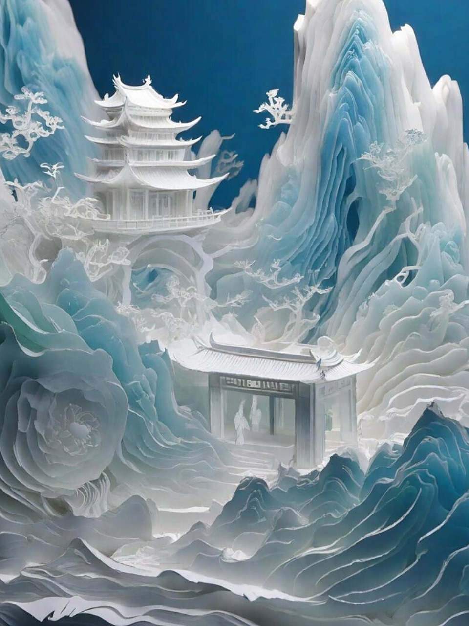 立体山水·用纸雕刻广寒仙境  纸雕山水,一种源自中国传统山水画的