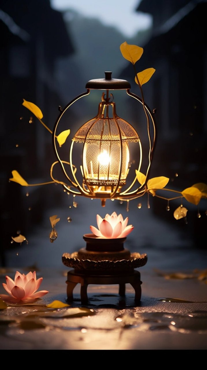 荷花灯像一位美丽的舞者,随风起舞  荷花灯犹如一位优雅的舞者,在风中