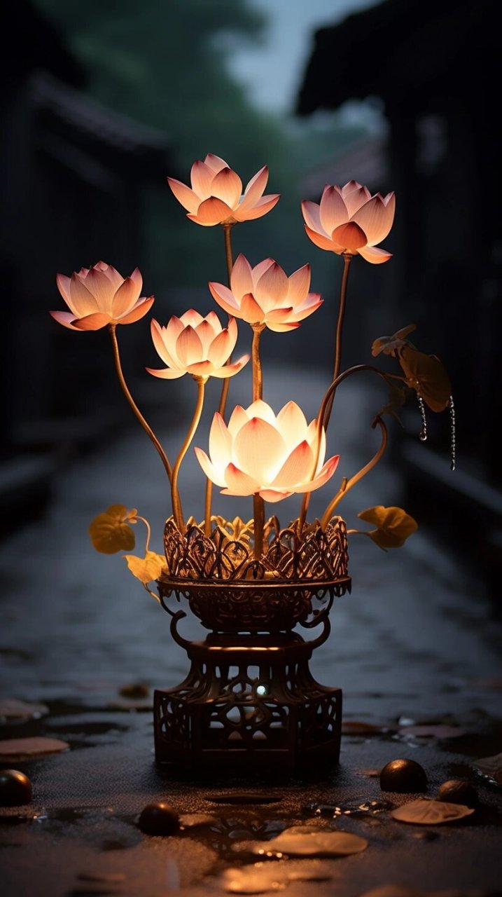 荷花灯像一位美丽的舞者,随风起舞  荷花灯犹如一位优雅的舞者,在风中