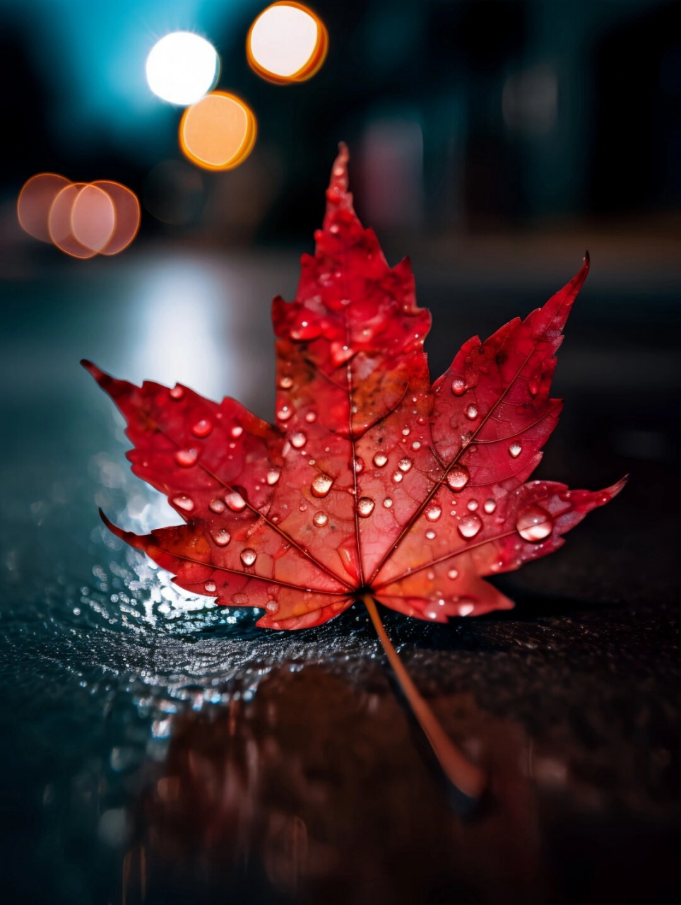 枫叶上的雨滴唯美图片图片