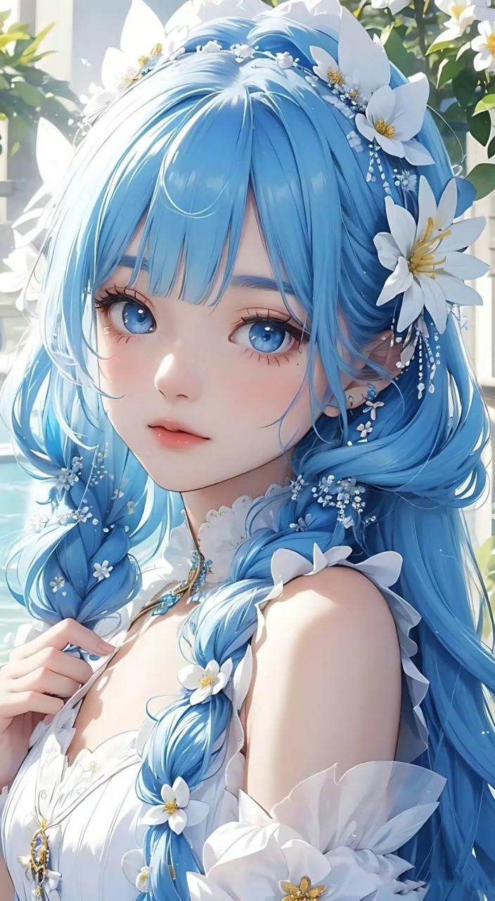 二次元壁纸,蓝头发的美女 #跨年创作挑战赛