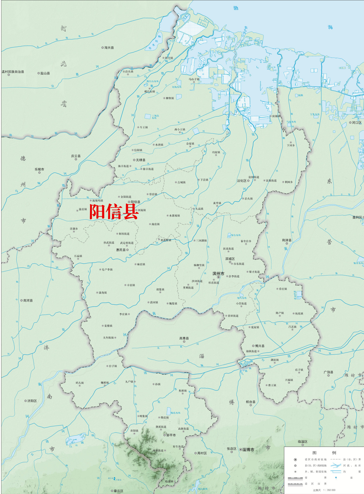 东靠沾化区,滨城区,南接惠民县,西临商河县,乐陵市,北连无棣县,庆云县