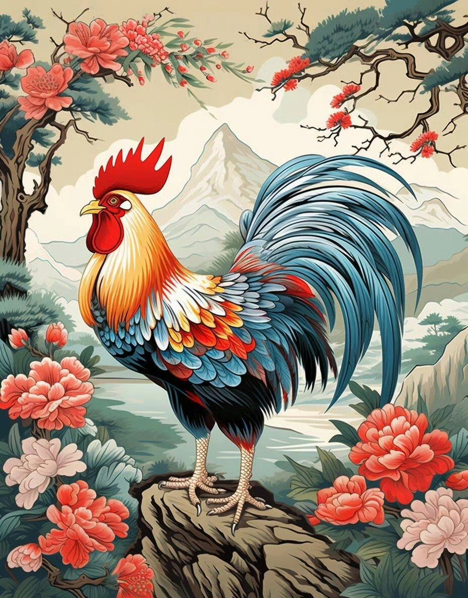 金鸡报晓·鸿运当头·财源广进·背景图