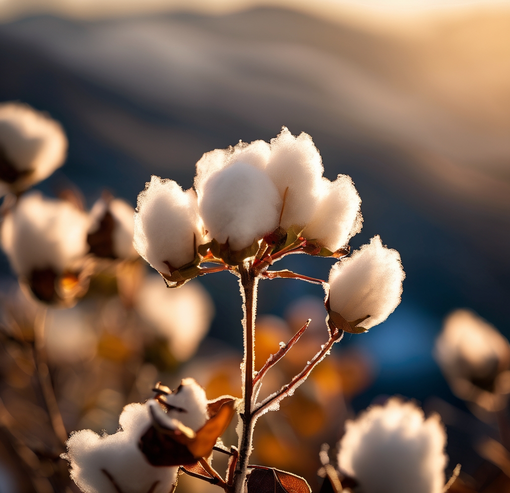 冬日野棉花,独立寒风中.白如雪,红似火,繁星点点挂天空