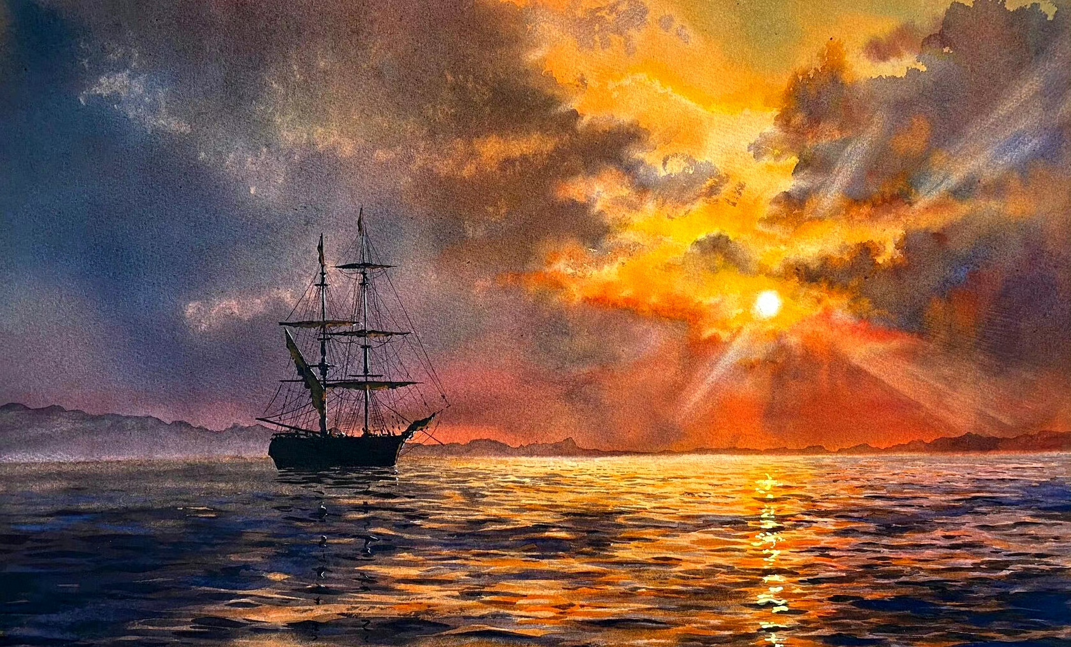 俄罗斯画家杜博沃伊·伊戈尔水彩画欣赏,用优美的色彩描绘了水边的