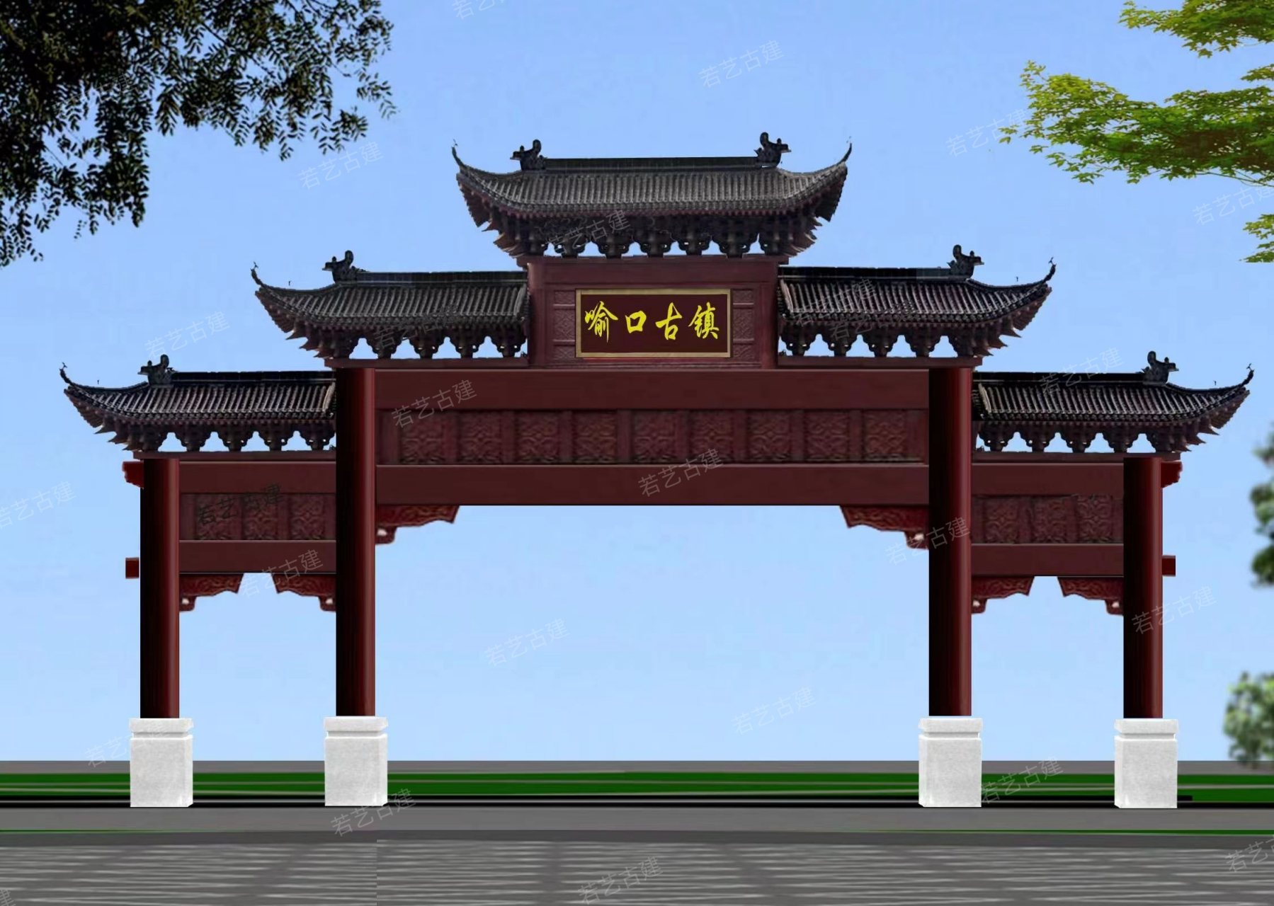 村口牌坊,仿古门楼,四柱门牌,仿古水泥牌楼的制作主要分为以下几个