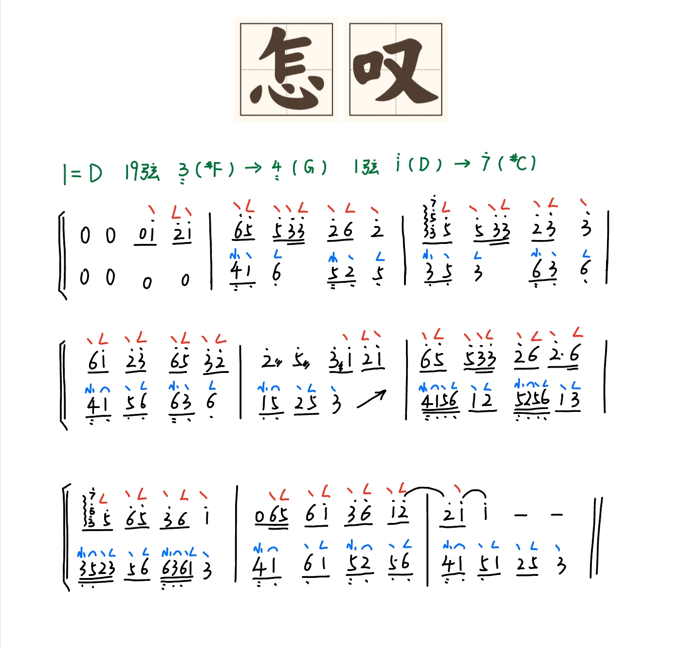 怎叹古筝简谱d调图片