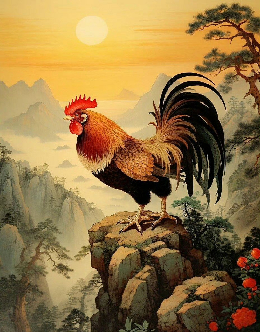 金鸡报晓·鸿运当头·财源广进·背景图
