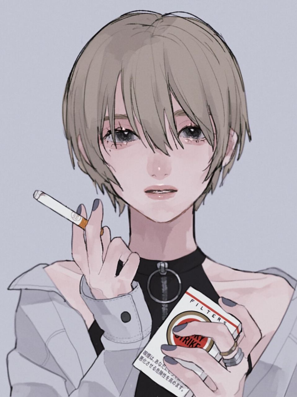 画师tamimoon|低饱和度配色的吸烟清冷风  低饱和度