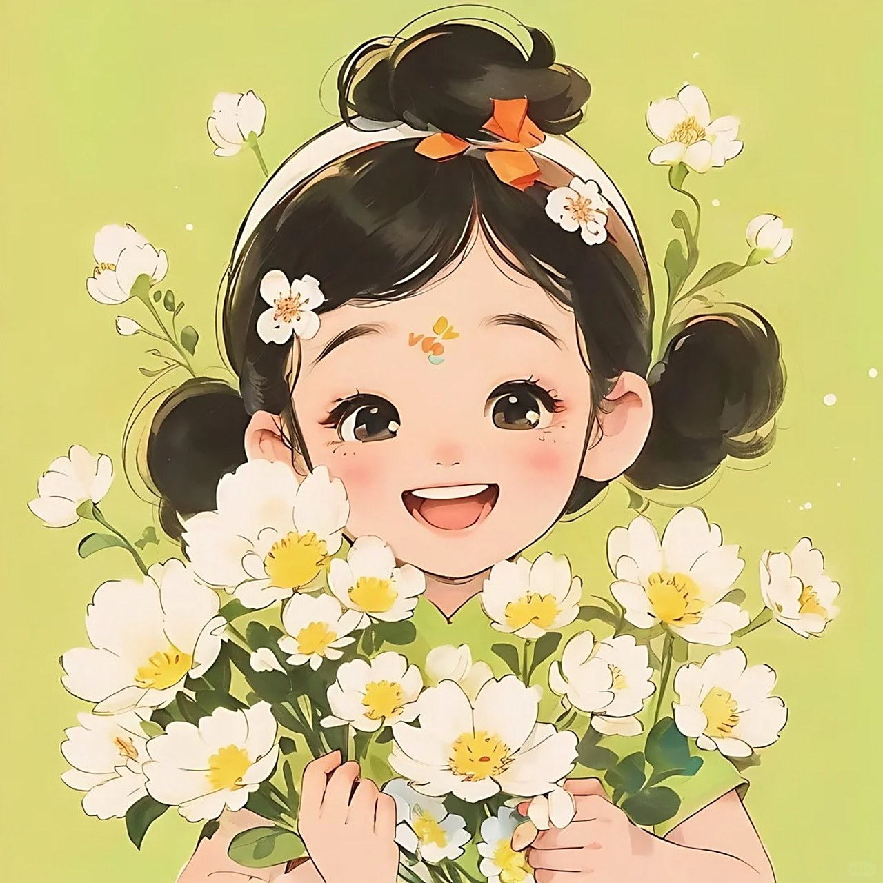 捧花女头:哈哈一笑,没有烦恼! 可爱女头, 治愈系笑容