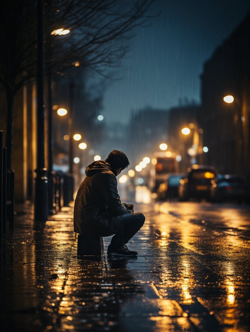 雨夜孤独 一个人图片