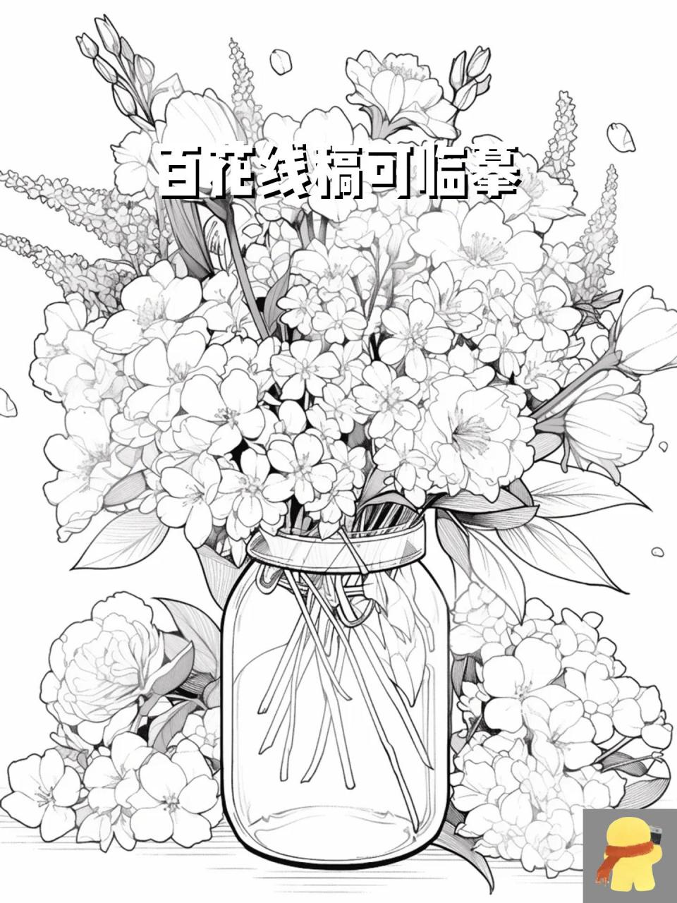 百花线稿可临摹 可临摹可涂色的花卉线稿来喽