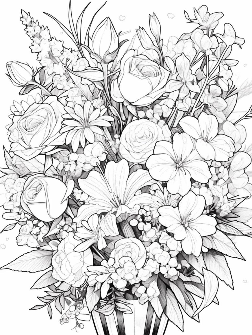 百花线稿可临摹 可临摹可涂色的花卉线稿来喽