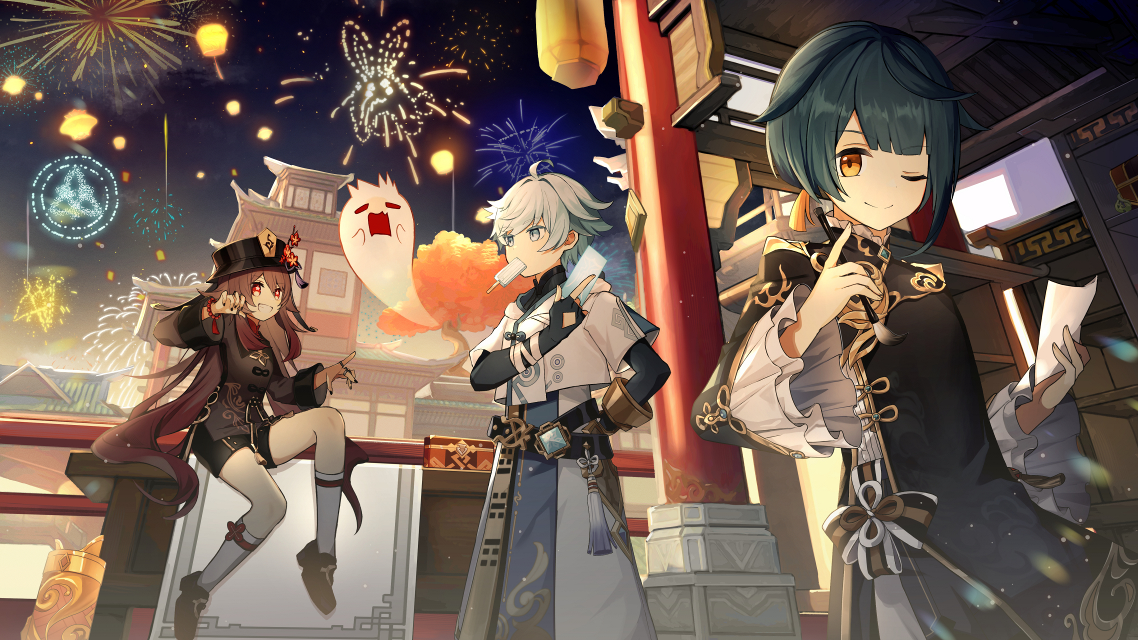 胡桃,重云,行秋[打call][打call][打call] 画师:merry-san#原神# #二