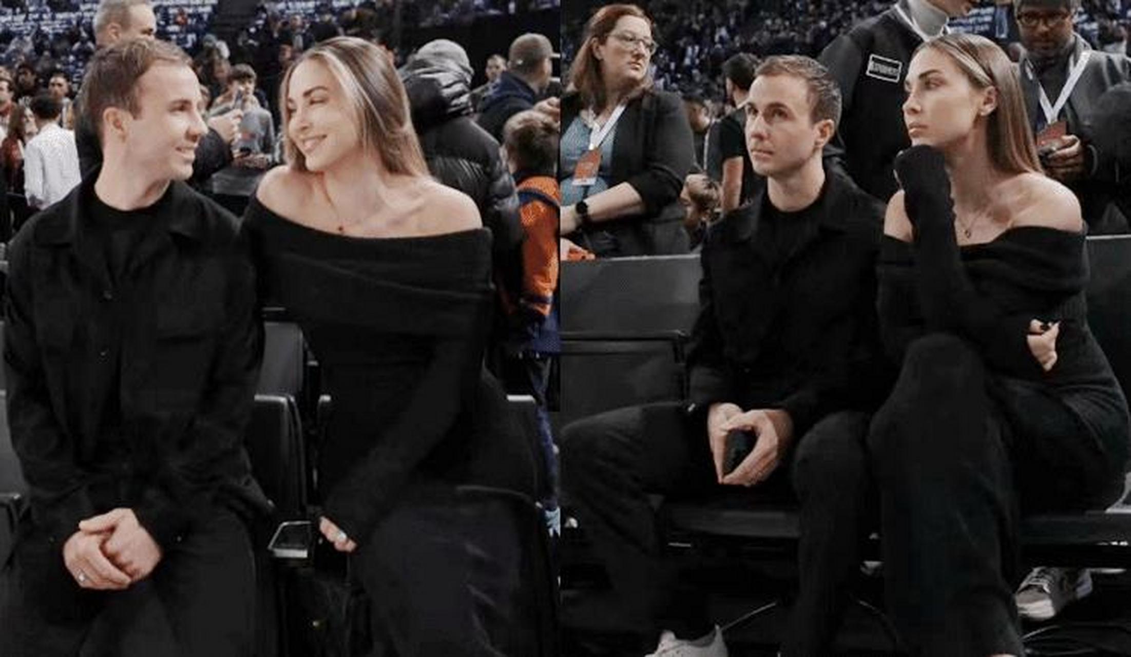 格策和凯瑟琳在nba巴黎赛上亮相,格策身材苗条,凯瑟琳容光焕发.