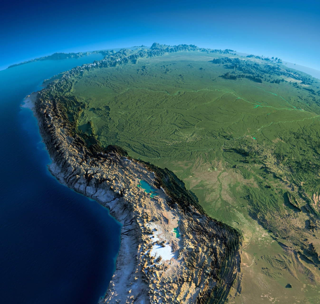 安第斯山脉和亚马孙平原卫星地图