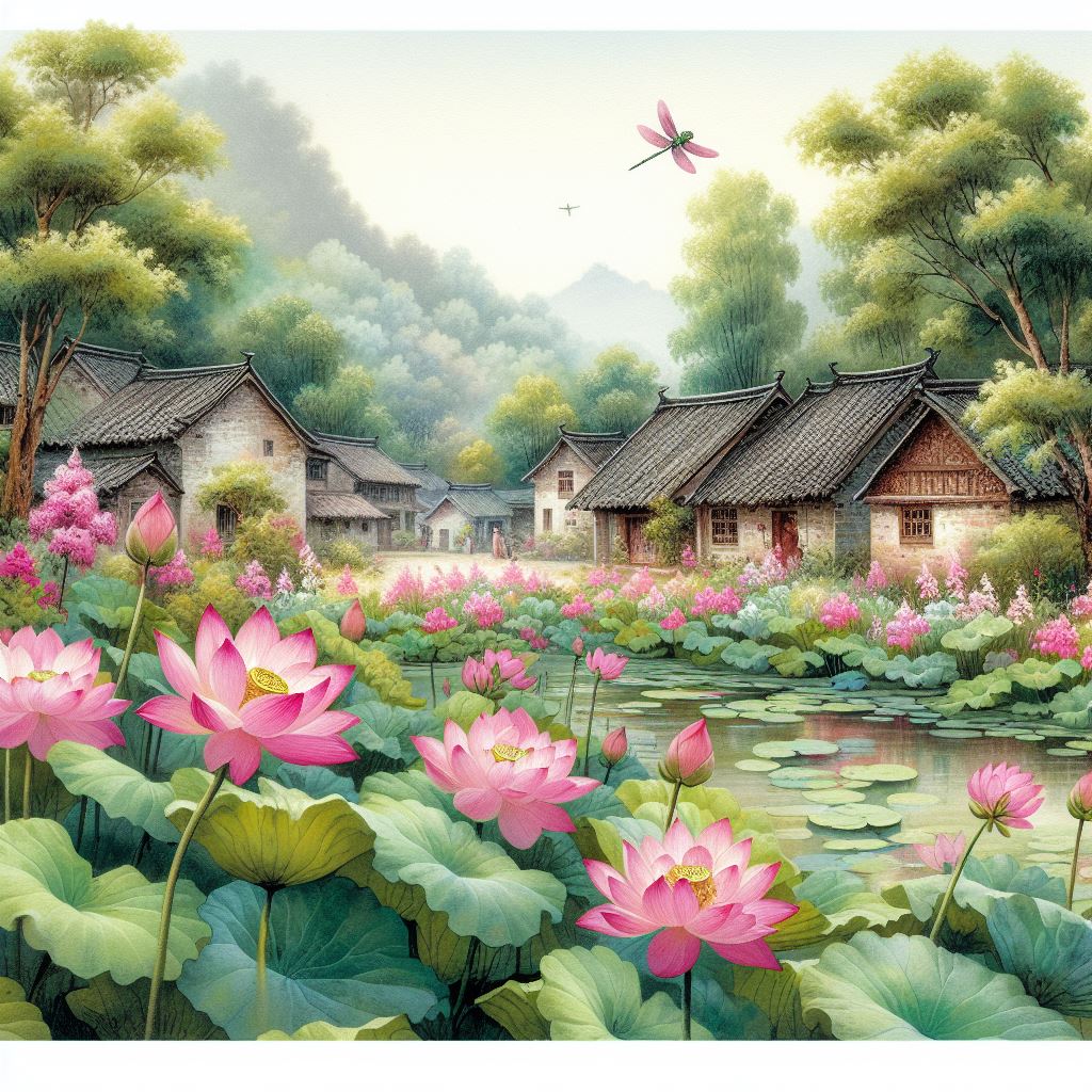 小池水粉画图片