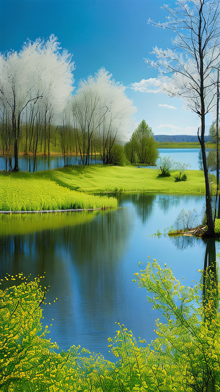 风景壁纸-平湖春色 冬天快过去了,农历新年马上到了,春天快来了,平湖