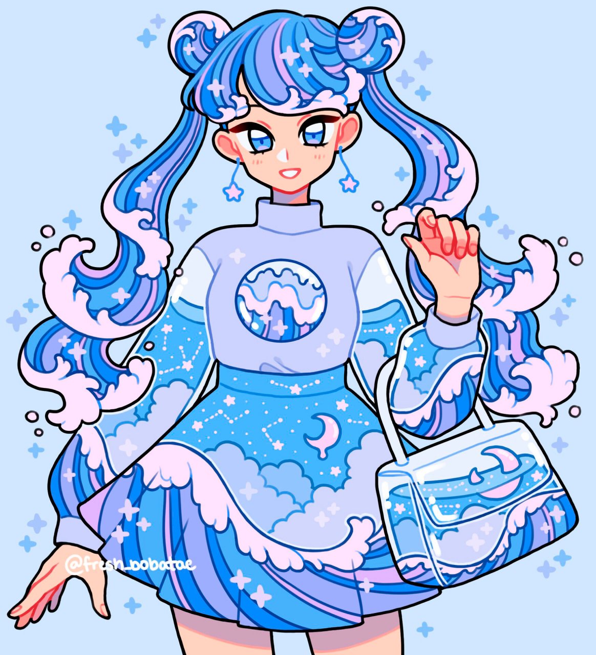 糖果蓝色系的渐变可爱梦幻  插画师emily,以其作品中独特的蓝紫色调