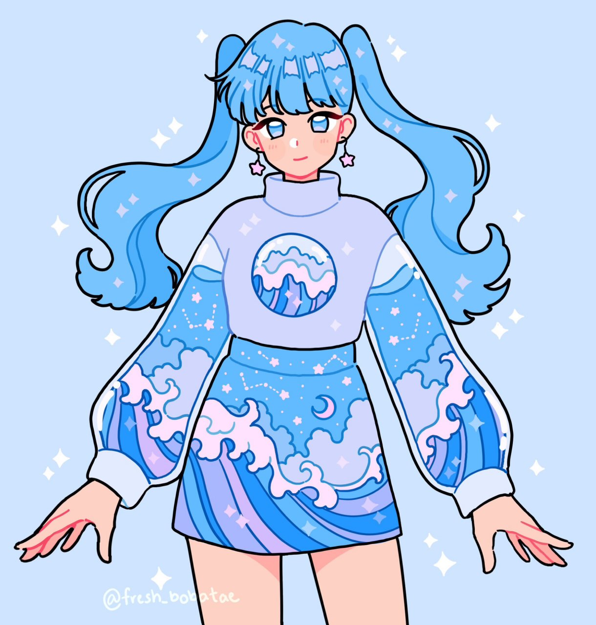 糖果蓝色系的渐变可爱梦幻  插画师emily,以其作品中独特的蓝紫色调