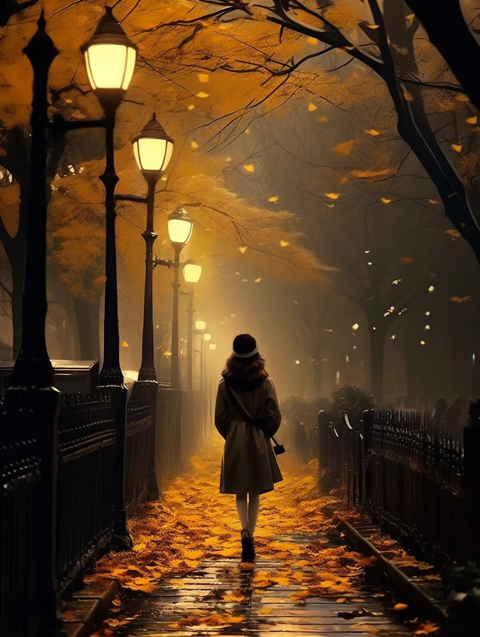 夜景|背影|独自漫步街头  在秋日的夜晚,我独自漫步在街头,感受着微风