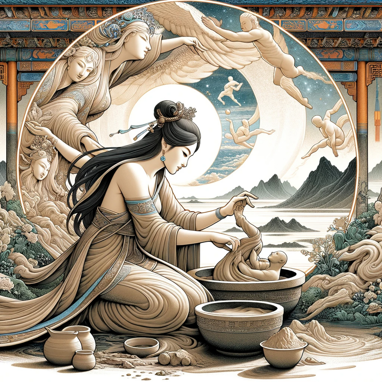 女娲造人的故事传递了创造与母性的力量,是中国文化中的重要象征.