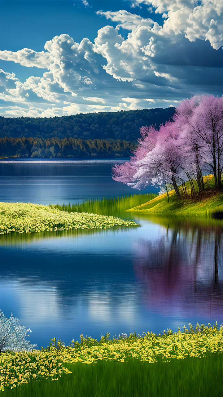 风景壁纸-平湖春色 冬天快过去了,农历新年马上到了,春天快来了,平湖