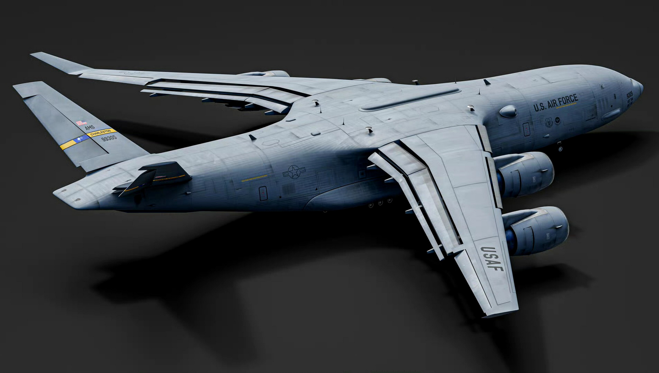 飞行器欣赏:美国洛克希德设想的未来运输机方案,采用了双垂尾和上单翼